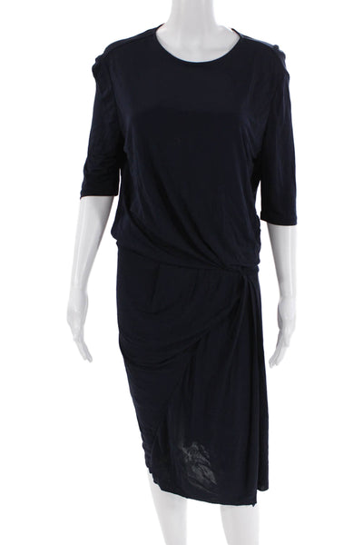 Acne Womens Short Sleeve Round Neck Zippered Mini Dress Blue Size 36