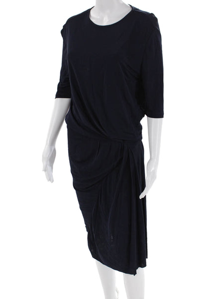 Acne Womens Short Sleeve Round Neck Zippered Mini Dress Blue Size 36