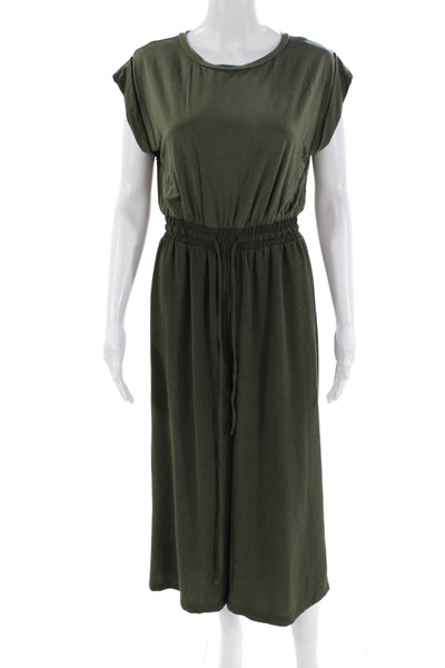 Dolan Womens Short Sleeve Round Neck Zippered Jumpsuit Green Size PS