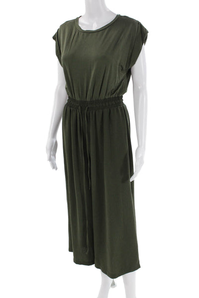 Dolan Womens Short Sleeve Round Neck Zippered Jumpsuit Green Size PS