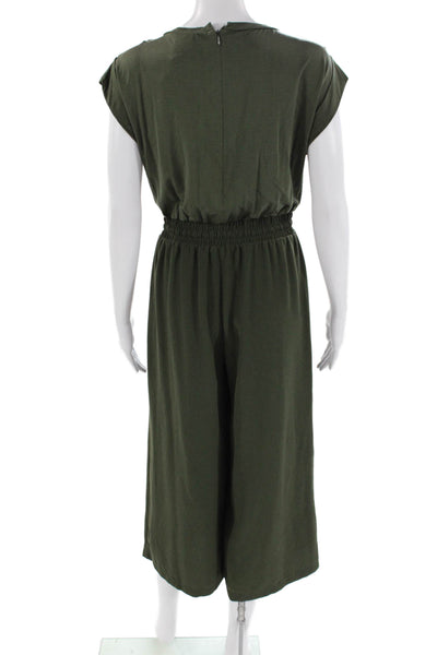 Dolan Womens Short Sleeve Round Neck Zippered Jumpsuit Green Size PS