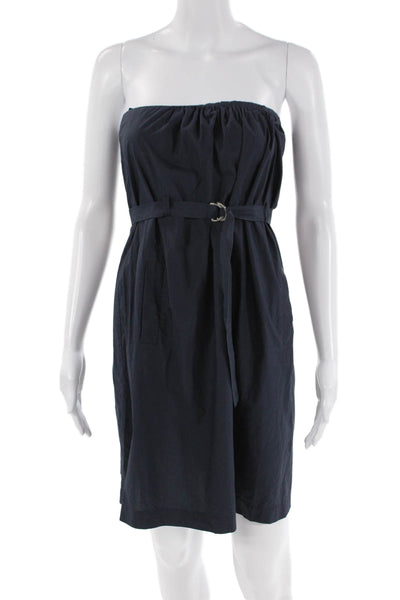 Theory Womens Cotton Strapless Sleeveless Belted Mini Dress Blue Size 2
