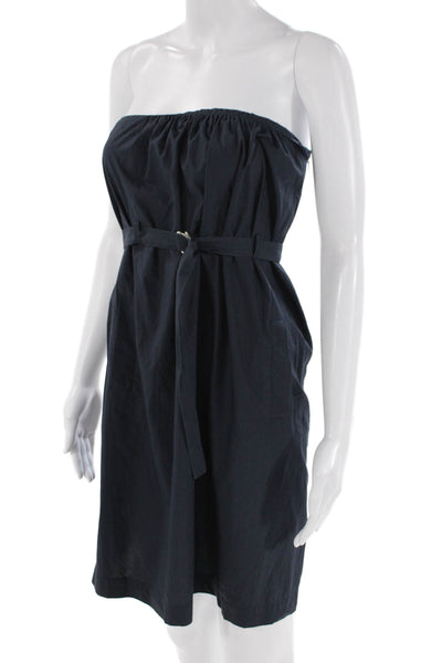 Theory Womens Cotton Strapless Sleeveless Belted Mini Dress Blue Size 2