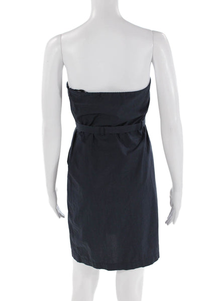 Theory Womens Cotton Strapless Sleeveless Belted Mini Dress Blue Size 2