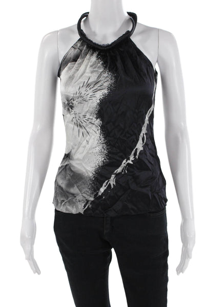 Elie Tahari Womens Silk Abstract Print Halter Neck Tank Top Gray Size XS