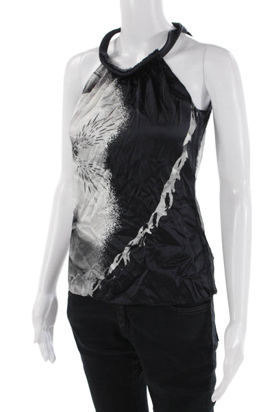 Elie Tahari Womens Silk Abstract Print Halter Neck Tank Top Gray Size XS