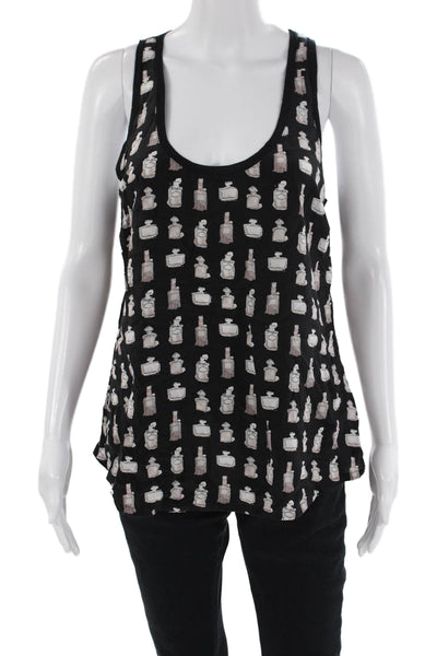 Joie Womens Silk Geometric Sleeveless Scoop Neck Tank Top Black Size M