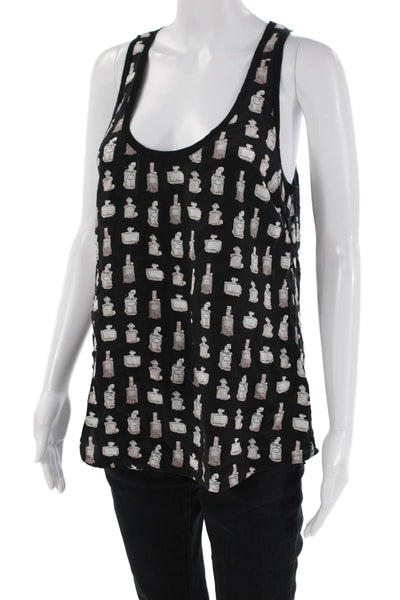 Joie Womens Silk Geometric Sleeveless Scoop Neck Tank Top Black Size M
