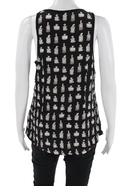 Joie Womens Silk Geometric Sleeveless Scoop Neck Tank Top Black Size M