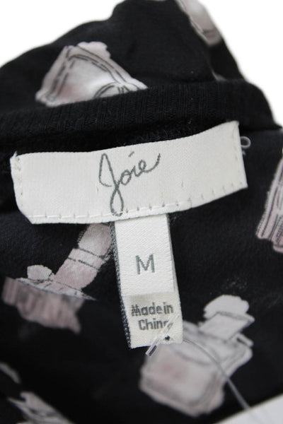 Joie Womens Silk Geometric Sleeveless Scoop Neck Tank Top Black Size M