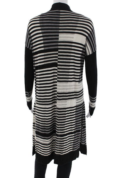 Vince Merino Wool Striped Open Front Long Cardigan Sweater Black Size 2XS