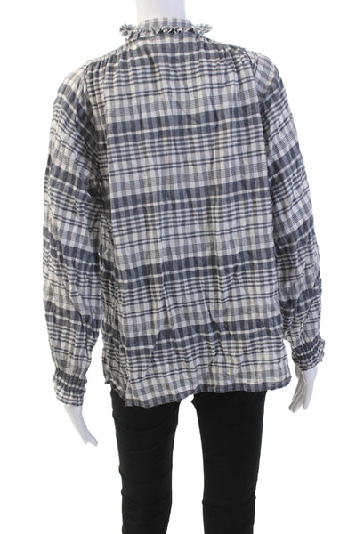 Belize Womens Cotton High Neck Ruffled Detail Smocked Cuff Blouse Gray Size 1