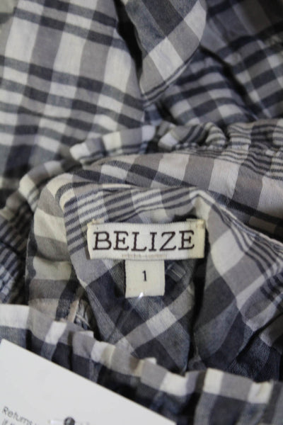 Belize Womens Cotton High Neck Ruffled Detail Smocked Cuff Blouse Gray Size 1