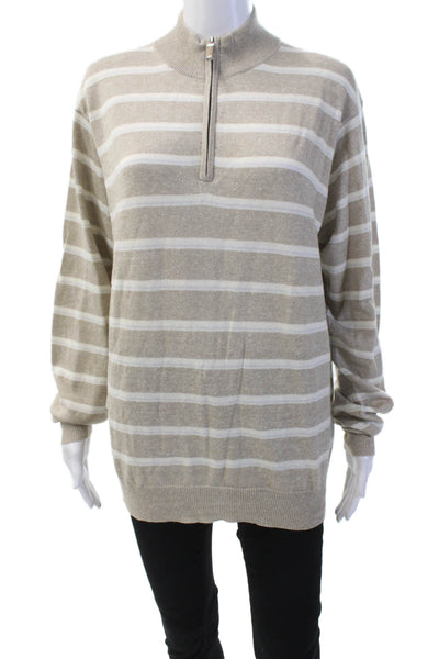 Peter Millar Womens Merino Wool Long Sleeve Striped Knit Pullover Beige Size M