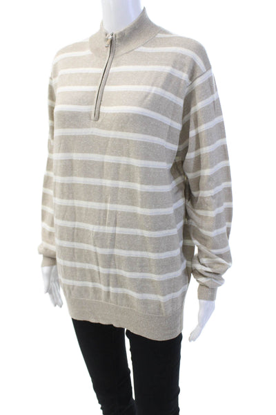 Peter Millar Womens Merino Wool Long Sleeve Striped Knit Pullover Beige Size M