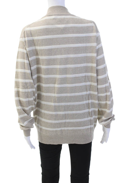 Peter Millar Womens Merino Wool Long Sleeve Striped Knit Pullover Beige Size M
