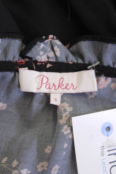 Parker Womens Floral Print Long Sleeve Cinched Waist Mini Dress Black Size S