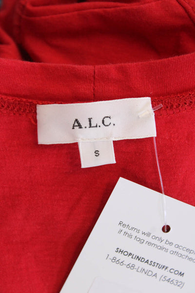 A.L.C. Womens Cotton Round Neck Short Puff Sleeve Basic T-Shirt Red Size S