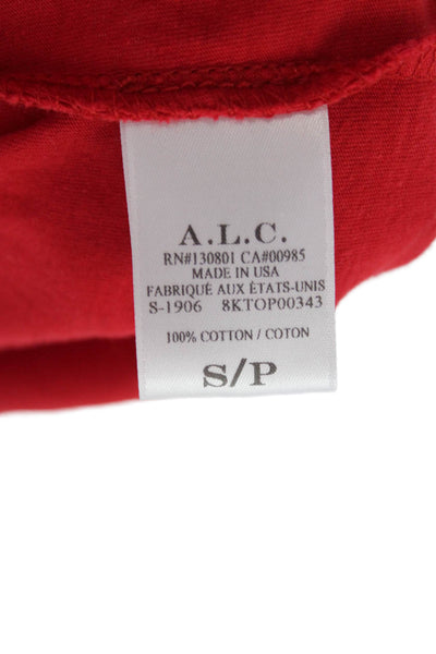 A.L.C. Womens Cotton Round Neck Short Puff Sleeve Basic T-Shirt Red Size S