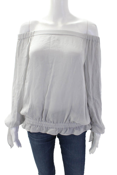 Ramy Brook Womens Silk Off Shoulder Long Sleeve Ruffle Hem Blouse Gray Size XS
