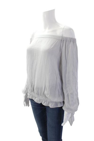 Ramy Brook Womens Silk Off Shoulder Long Sleeve Ruffle Hem Blouse Gray Size XS