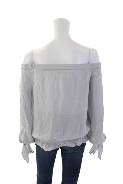 Ramy Brook Womens Silk Off Shoulder Long Sleeve Ruffle Hem Blouse Gray Size XS