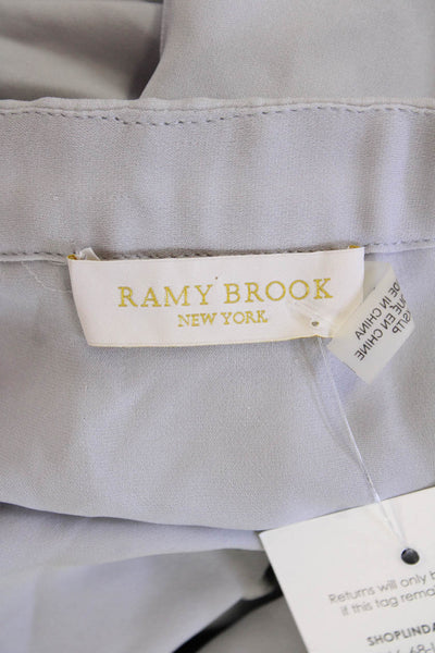 Ramy Brook Womens Silk Off Shoulder Long Sleeve Ruffle Hem Blouse Gray Size XS