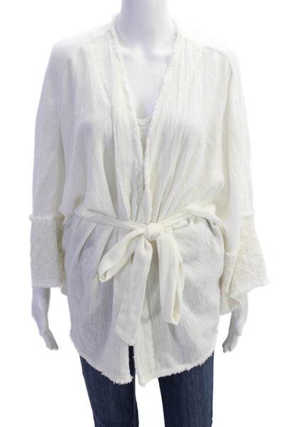 Zara Womens Cotton 3/4 Sleeve V-Neck Tied Wrap Blouse Top Cream Size XS