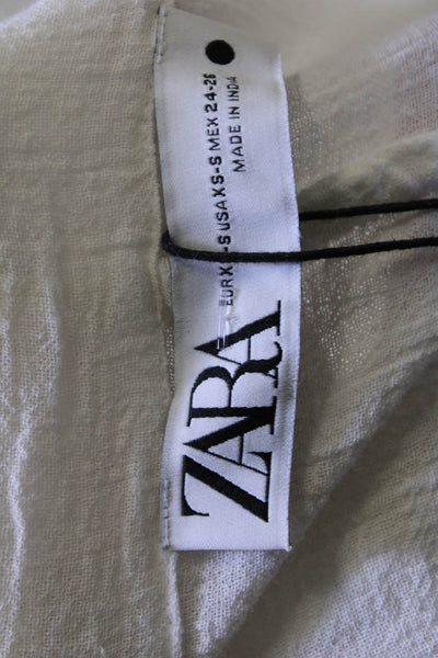 Zara Womens Cotton 3/4 Sleeve V-Neck Tied Wrap Blouse Top Cream Size XS