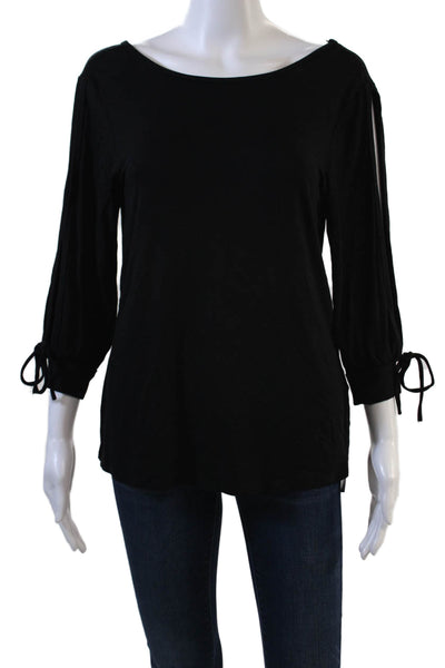 Trina Turk Womens Cut Out 3/4 Sleeve Scoop Neck Knit Top Black Size Medium