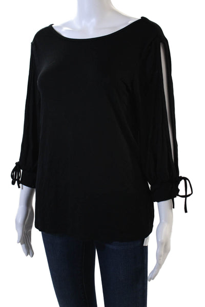 Trina Turk Womens Cut Out 3/4 Sleeve Scoop Neck Knit Top Black Size Medium