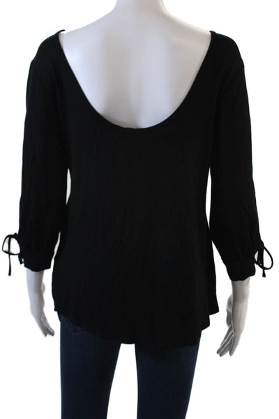 Trina Turk Womens Cut Out 3/4 Sleeve Scoop Neck Knit Top Black Size Medium