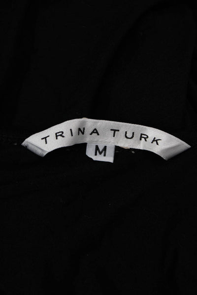 Trina Turk Womens Cut Out 3/4 Sleeve Scoop Neck Knit Top Black Size Medium