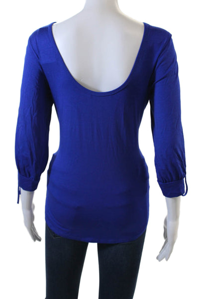 Trina Turk Womens Cut Out 3/4 Sleeve Scoop Neck Knit Top Blue Size Medium