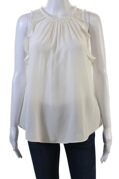 Rebecca Taylor Womens Sleeveless V Neck Sheer Trim Silk Top White Size 8