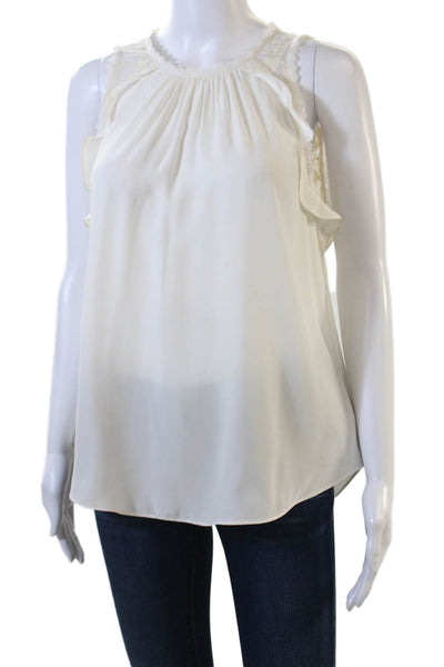 Rebecca Taylor Womens Sleeveless V Neck Sheer Trim Silk Top White Size 8