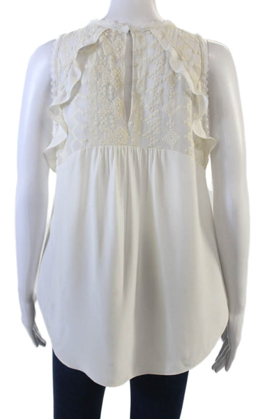 Rebecca Taylor Womens Sleeveless V Neck Sheer Trim Silk Top White Size 8