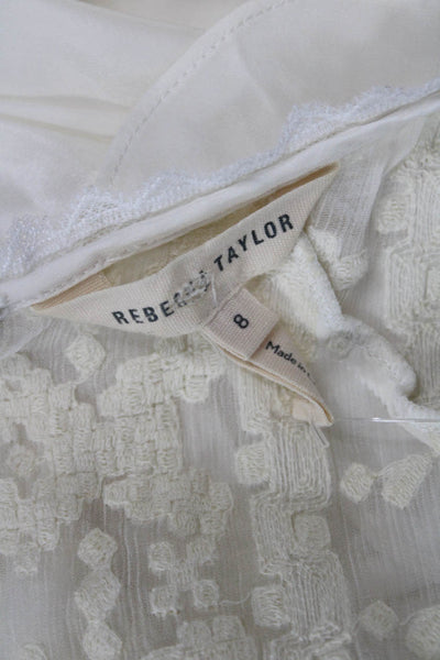 Rebecca Taylor Womens Sleeveless V Neck Sheer Trim Silk Top White Size 8