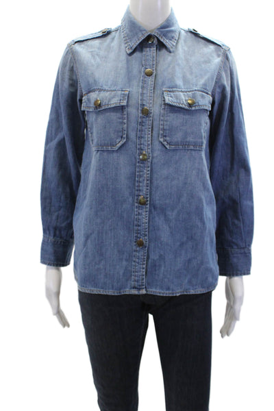 Current/Elliott Womens Button Front Long Sleeve Collared Denim Shirt Blue Size 0