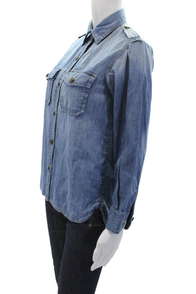 Current/Elliott Womens Button Front Long Sleeve Collared Denim Shirt Blue Size 0