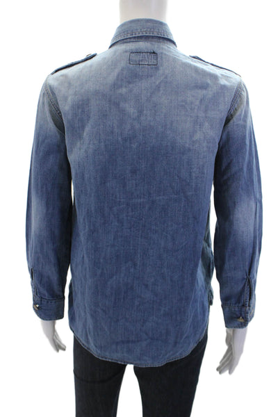 Current/Elliott Womens Button Front Long Sleeve Collared Denim Shirt Blue Size 0