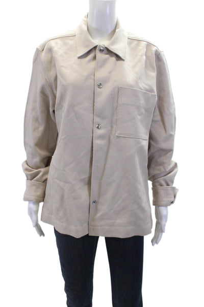 Reiss Womens Textured Long Sleeve Button Up Collar Lined Blouse Nude Size L
