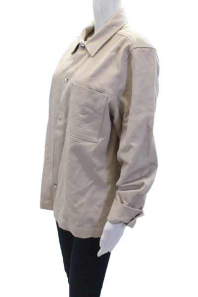 Reiss Womens Textured Long Sleeve Button Up Collar Lined Blouse Nude Size L
