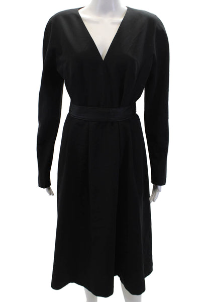 Donna Karan New York Womens Long Sleeve V-Neck Tie Waist Dress Black Size 12