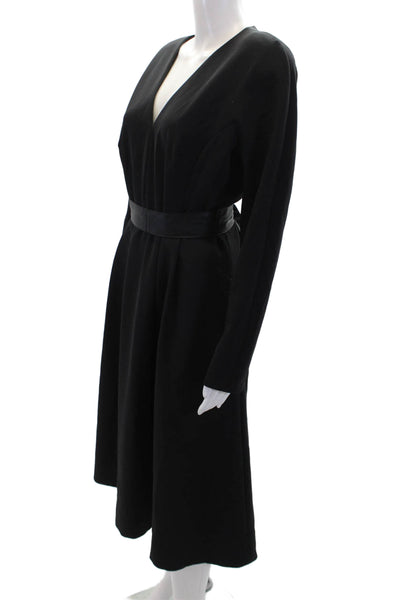 Donna Karan New York Womens Long Sleeve V-Neck Tie Waist Dress Black Size 12