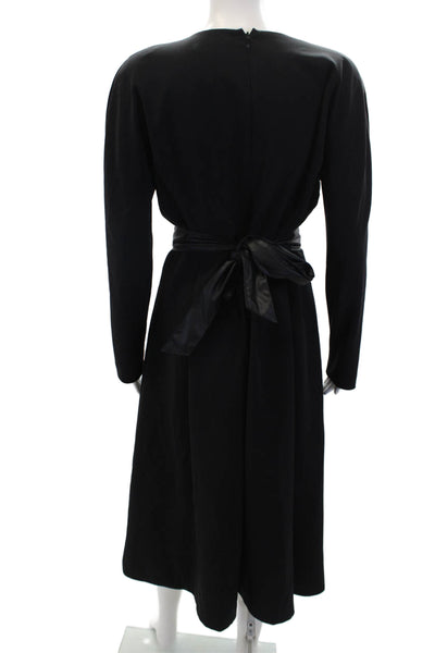 Donna Karan New York Womens Long Sleeve V-Neck Tie Waist Dress Black Size 12