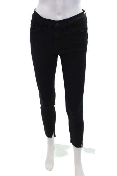 Frame Womens Zip Button Fray Skinny Leg Dark Denim Jeans Black Size EUR 25