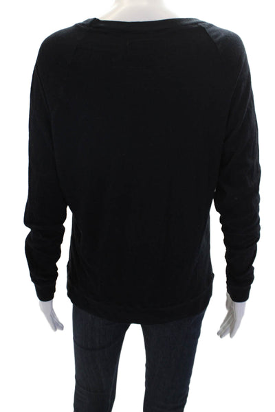 Nation LTD Womens Cotton Long Sleeve Round Neck Knit Top Black Size S