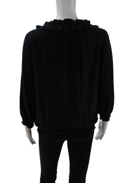 Joie Womens 3/4 Sleeve Ruffled Scoop Neck Silk Blouse Top Black Size Small