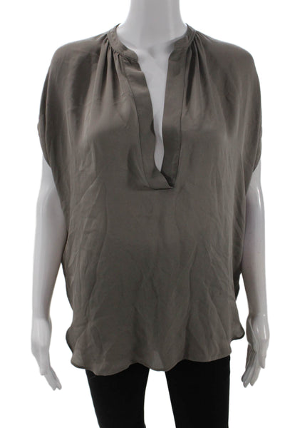 Vince Womens Short Sleeve V Neck Silk Boxy Blouse Top Gray Size Small
